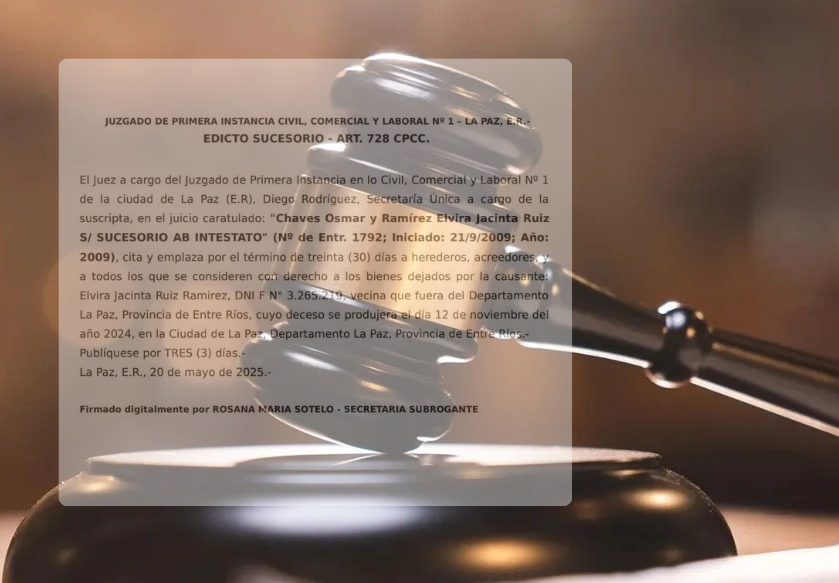 EDICTO: "CHAVES OSMAR Y RAMÍREZ ELVIRA JACINTA RUIZ S/ SUCESORIO AB INTESTATO" (23/5/25)