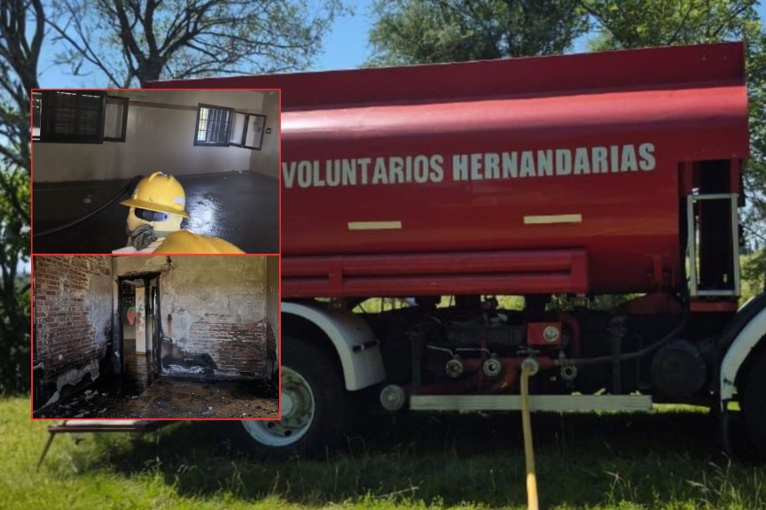 Bomberos de Hernandarias se sumaron a la recuperación de la Escuela de Piedras Blancas