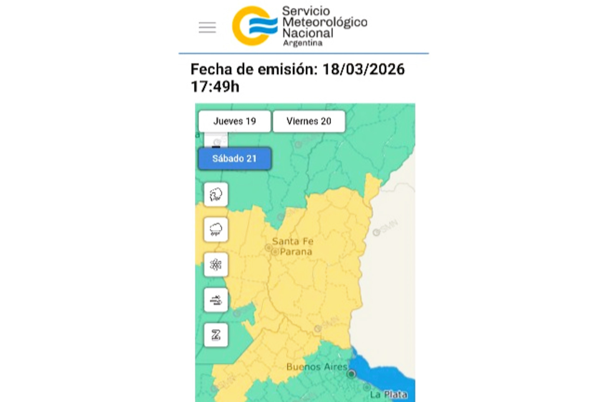 Toda la provincia bajo alerta amarilla por tormentas