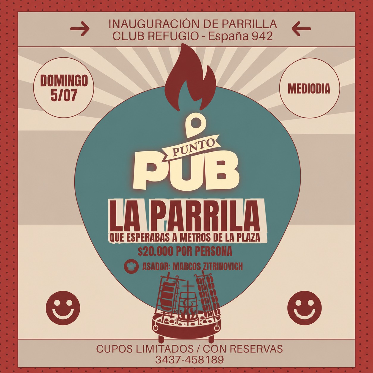 La Paz suma un nuevo lugar para los amantes del asado: este domingo inaugura la parrilla de Punto Pub