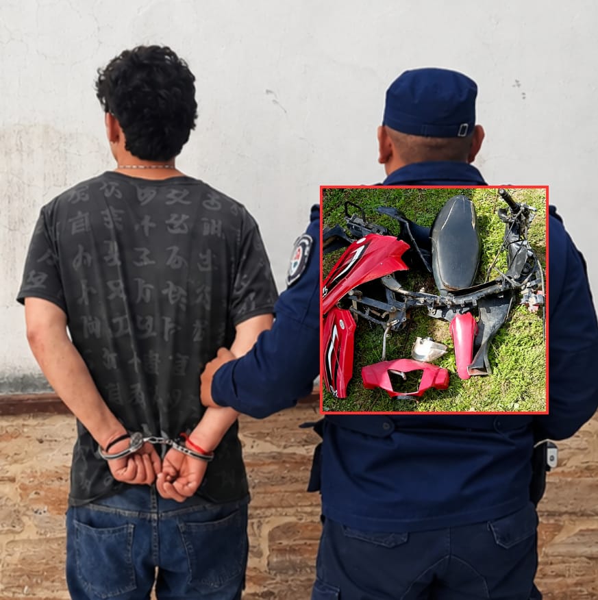 Robaron una moto, la encontraron desarmada y un sospechoso intentó atacar a policías con una “tumbera”