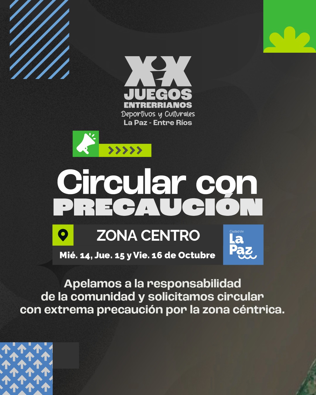 La Paz será sede de los Juegos Entrerrianos y piden circular con precaución